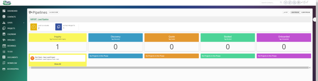 image shows 17hats Pipelines visual of where each client is in the 17hats lead capture process.