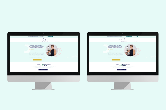 Two computer screens side by side displaying nearly identical business websites with similar layouts, colors, and headshots — illustrating the challenge of originality and integrity in small business branding.